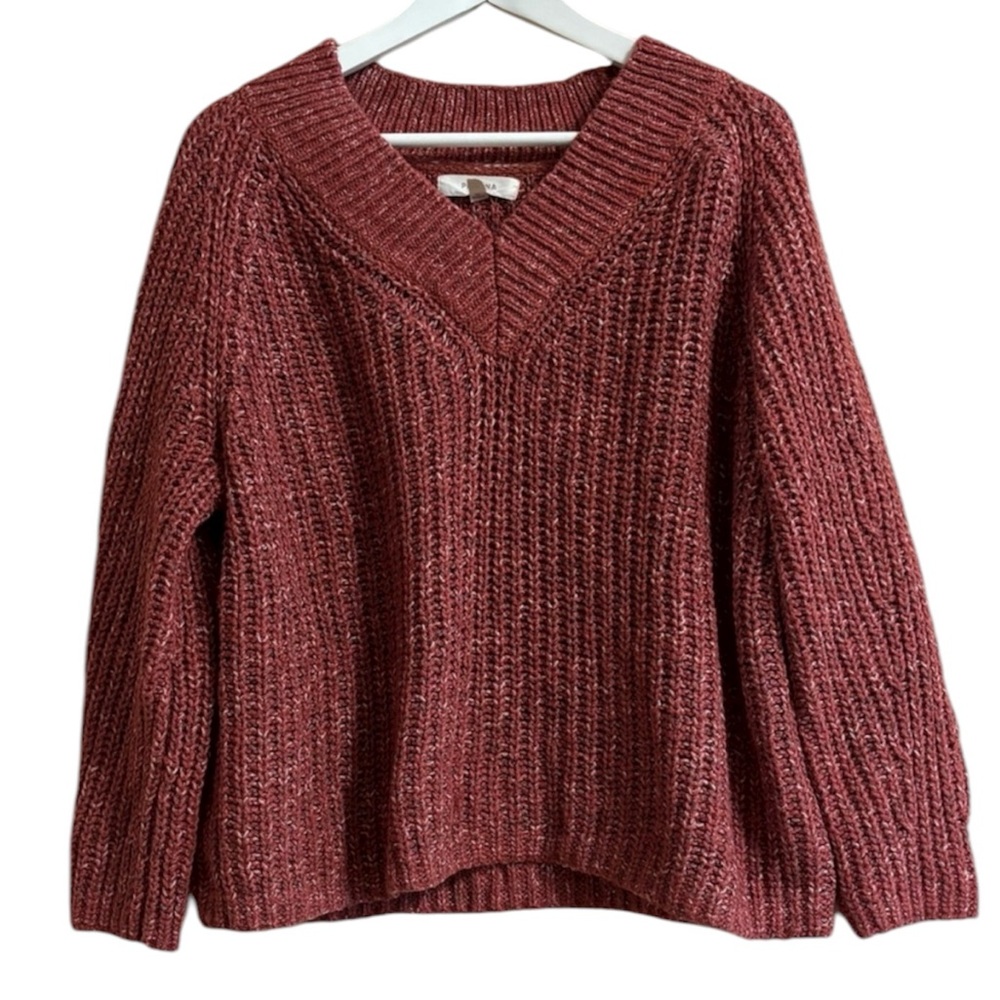🥰2/$20 Per Una Sz M V-Neck Chunky Knit Sweater Rust Marks & Spencer